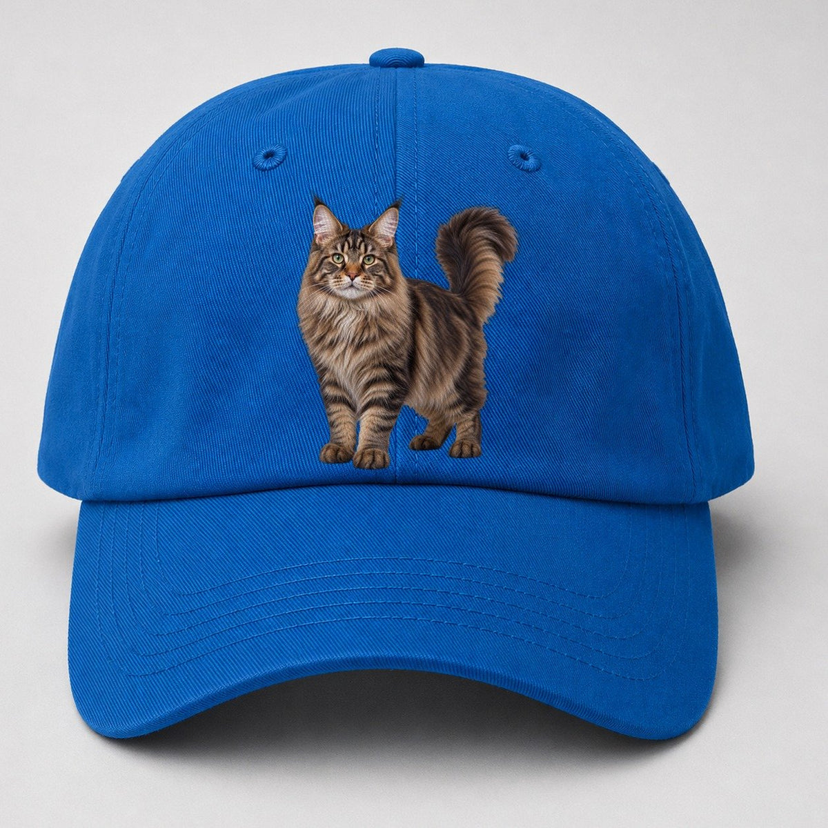 Maine Coon Standing Three Quarter Realistic Cat Portrait Baseball Cap – Blue