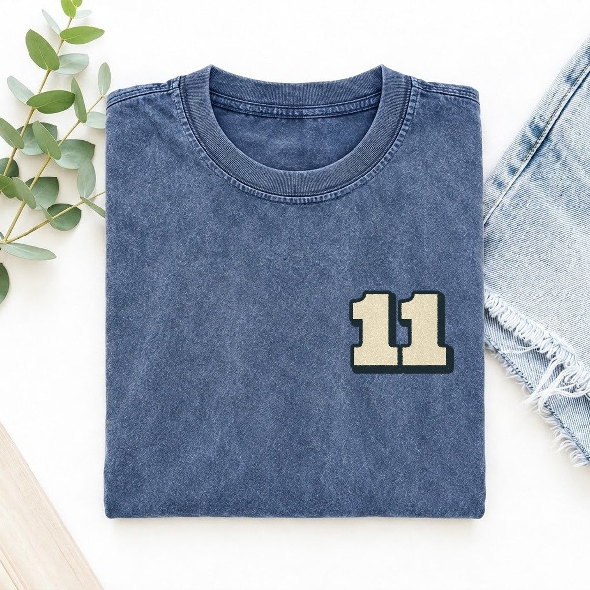 Number 11 Left Chest Vintage T-shirt – Washed Blue