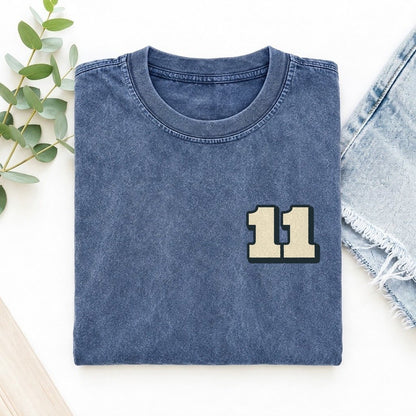 Number 11 Left Chest Vintage T-shirt – Washed Blue