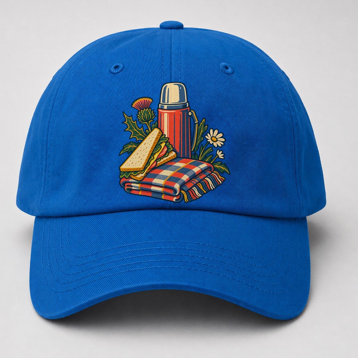 Picnic Flask Sandwich And Checked Blanket Uk Culture Heritage Baseball Cap – Blue