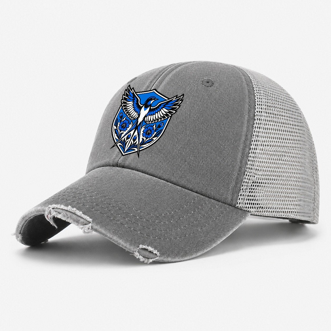 Estonia Minimal Emblem Country Logos Washed Trucker Hat – Grey