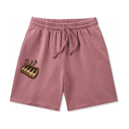 Piano Keys Ivory And Ebony Keys With Music Notes Washed Shorts – Burgundy