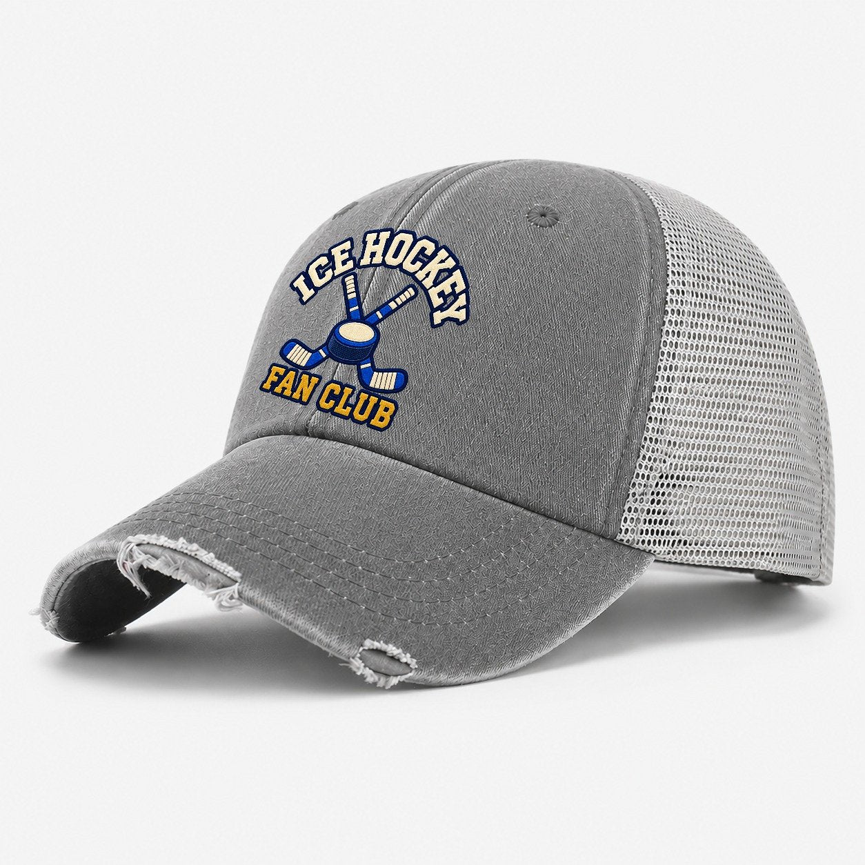 Ice Hockey Fan Club Washed Trucker Hat – Grey
