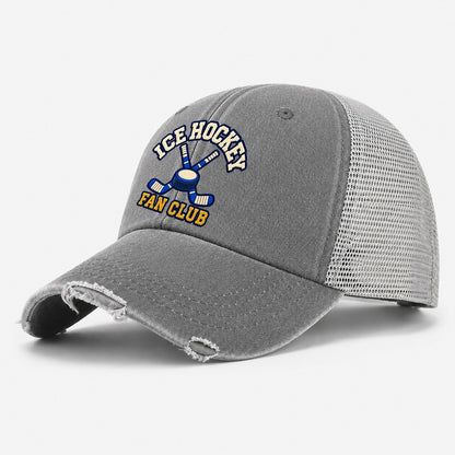 Ice Hockey Fan Club Washed Trucker Hat – Grey