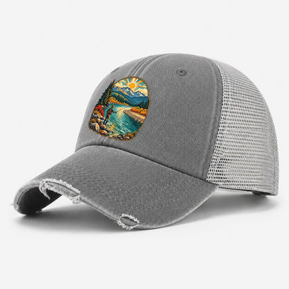 River Bend Fly Water Fishing Club Washed Trucker Hat – Grey