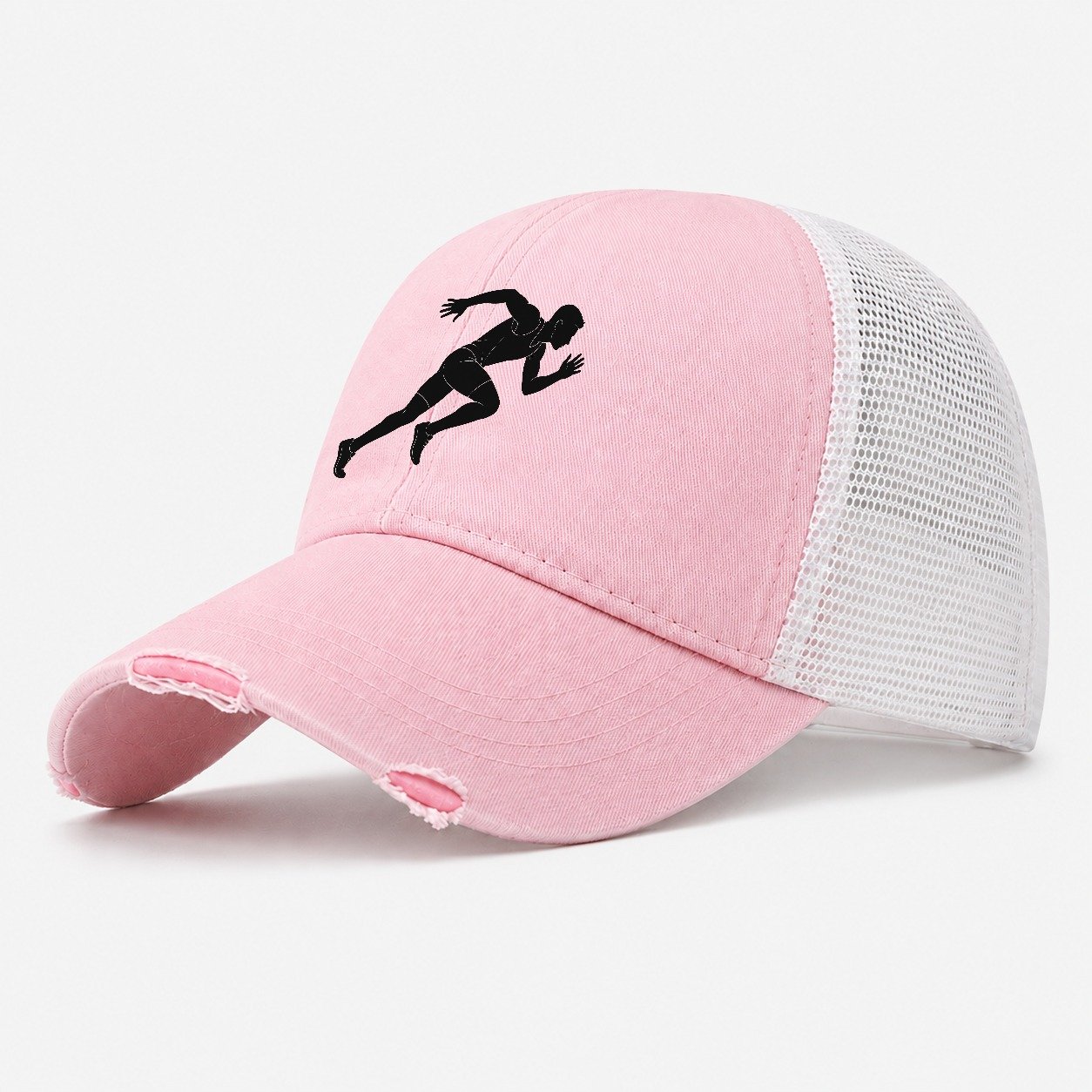 Sprinting Runner Silhouette Washed Trucker Hat – Light Pink