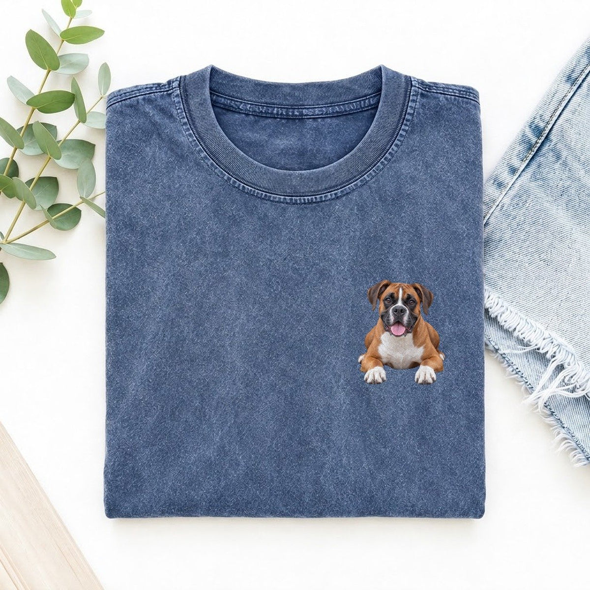 Boxer Lying Down Left Chest Vintage T-shirt – Washed Blue