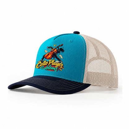 Cello Player Problems Music Instruments Trucker Hat – Teal Navy