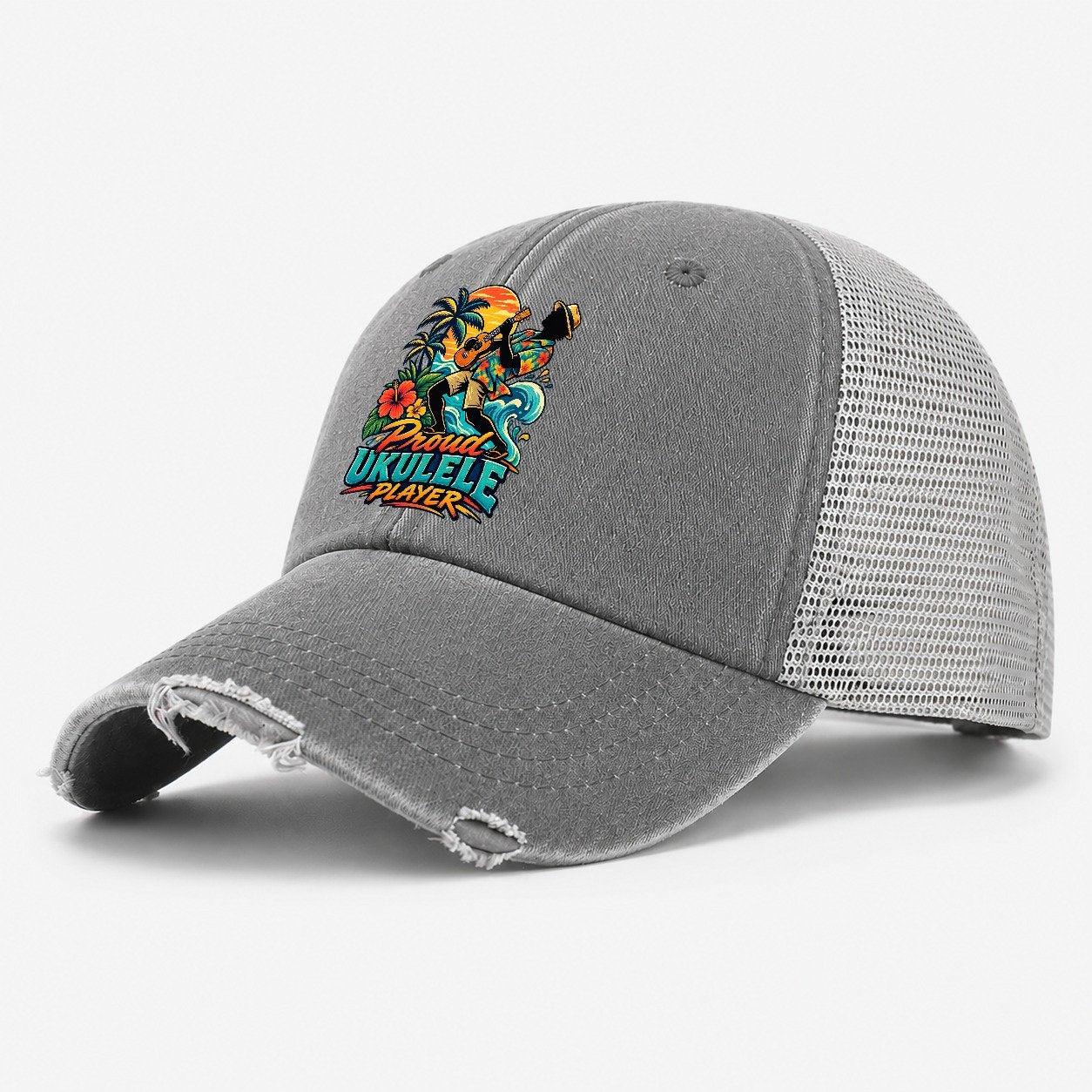 Proud Ukulele Player Music Instruments Washed Trucker Hat – Grey
