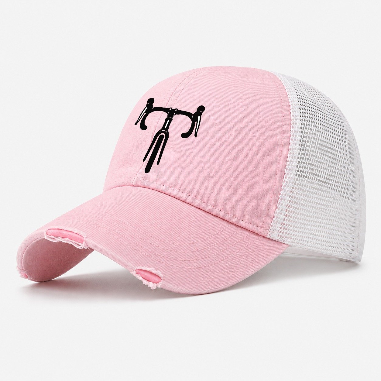 Drop Bar Silhouette Cycling Life Washed Trucker Hat – Light Pink