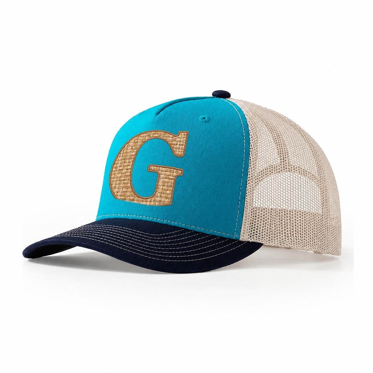 Woven Tweed G Monogram Trucker Hat – Teal Navy