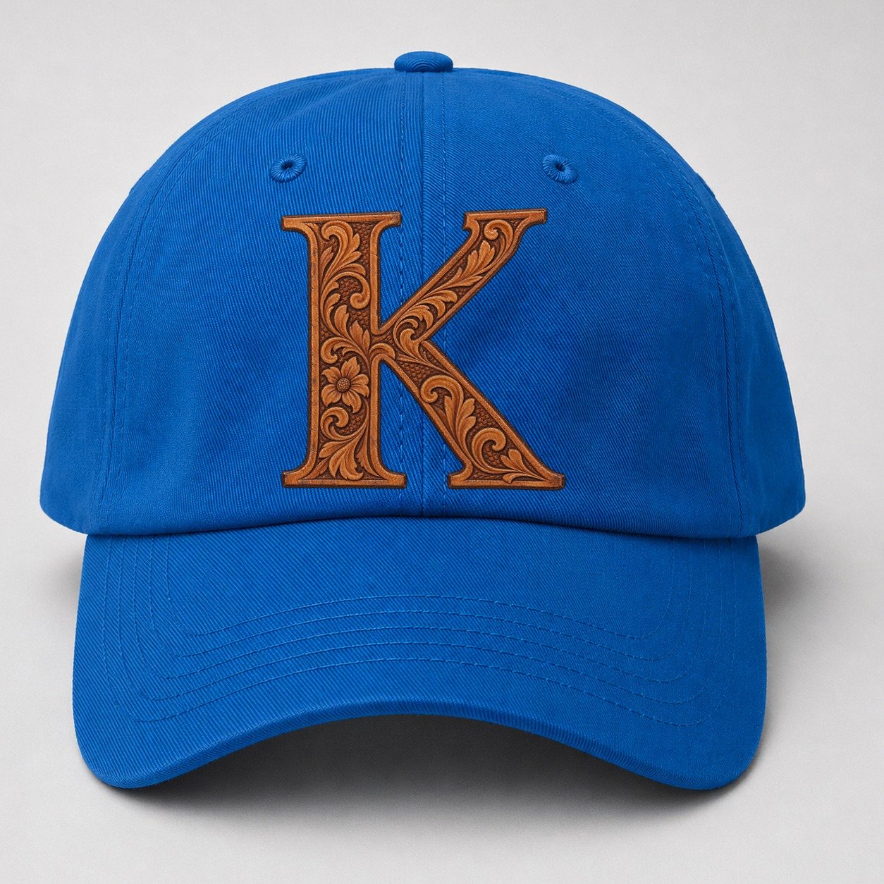 Tooled Leather K Monogram Baseball Cap – Blue
