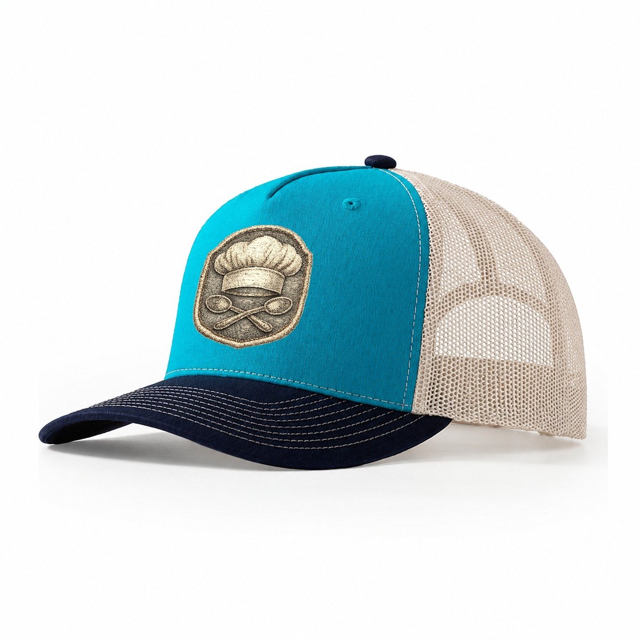 Chef Hat & Crossed Spoons Trucker Hat – Teal Navy