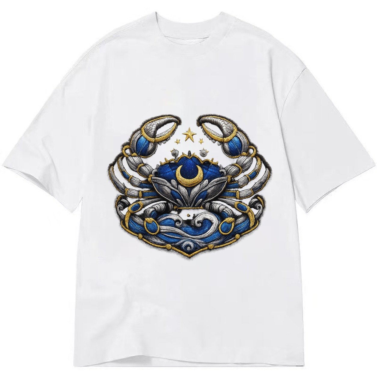 Embroidered Patch Design Cancer Crab Protective Crab In Silv Classic T-shirt – White