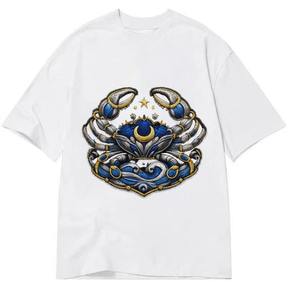 Embroidered Patch Design Cancer Crab Protective Crab In Silv Classic T-shirt – White