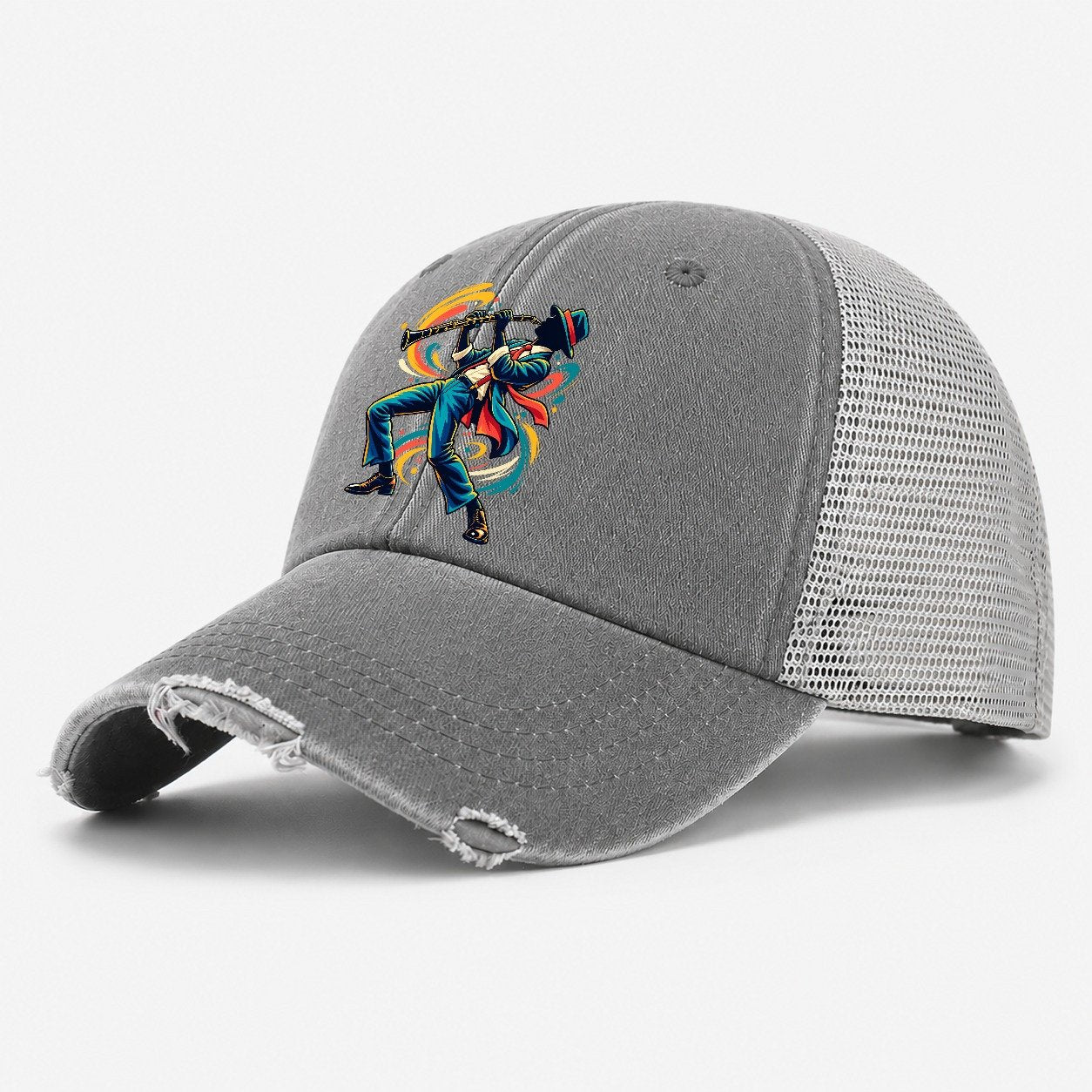 Clarinet Icon Music Instruments Washed Trucker Hat – Grey