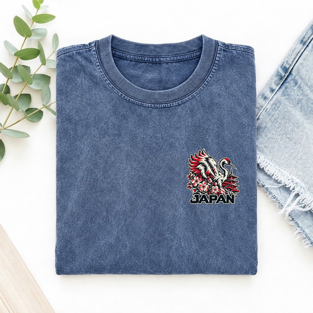Japan Country Pride Left Chest Vintage T-shirt – Washed Blue