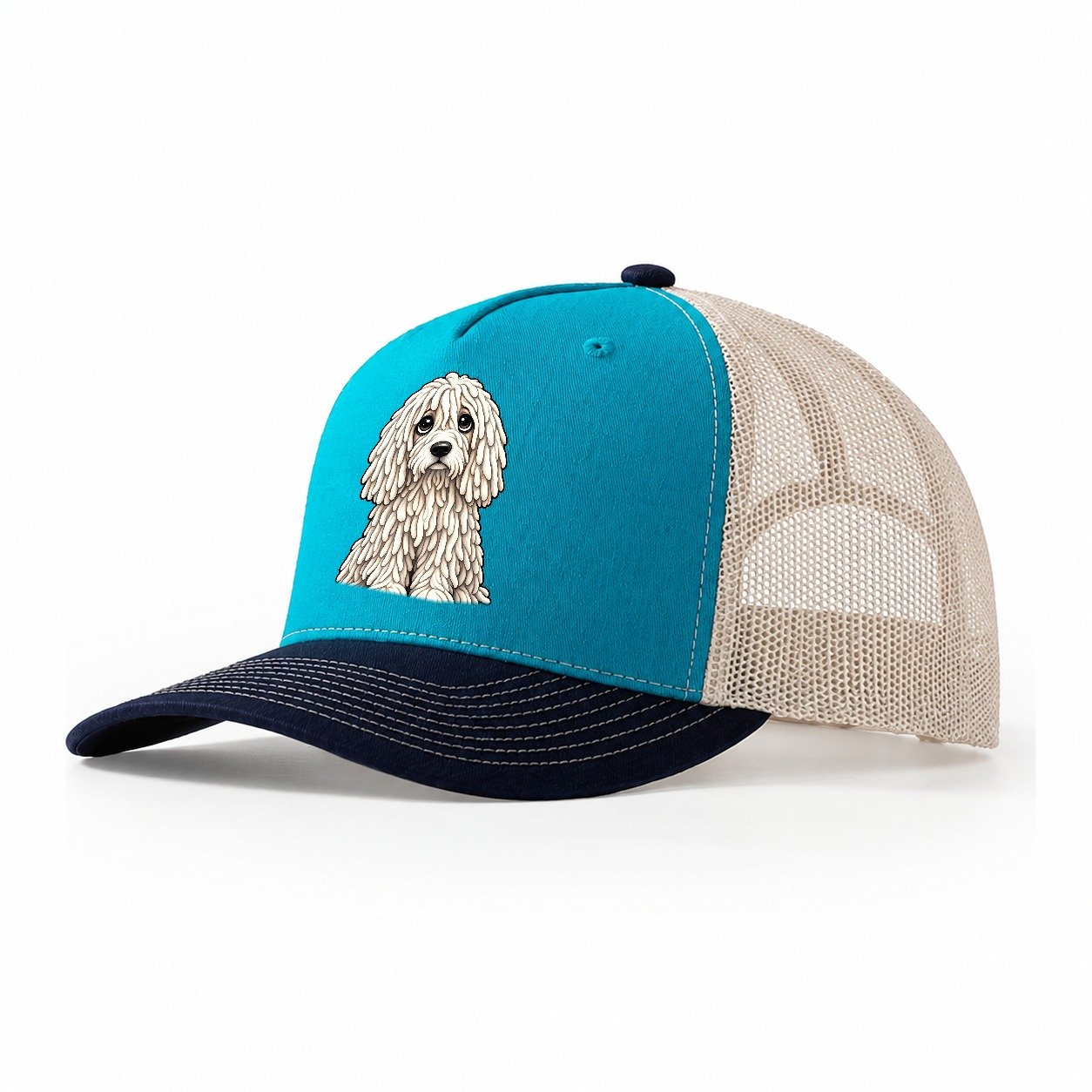 Komondor Sitting Sweetheart Trucker Hat – Teal Navy