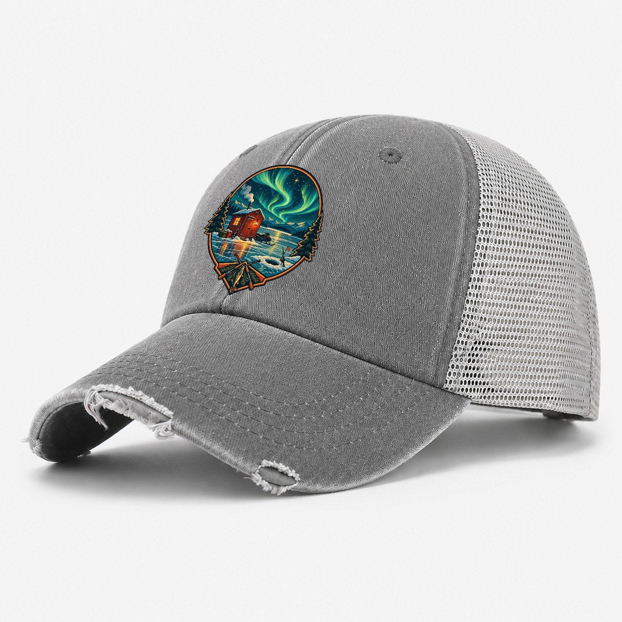 Northern Ice Shack Night Fishing Club Washed Trucker Hat – Grey