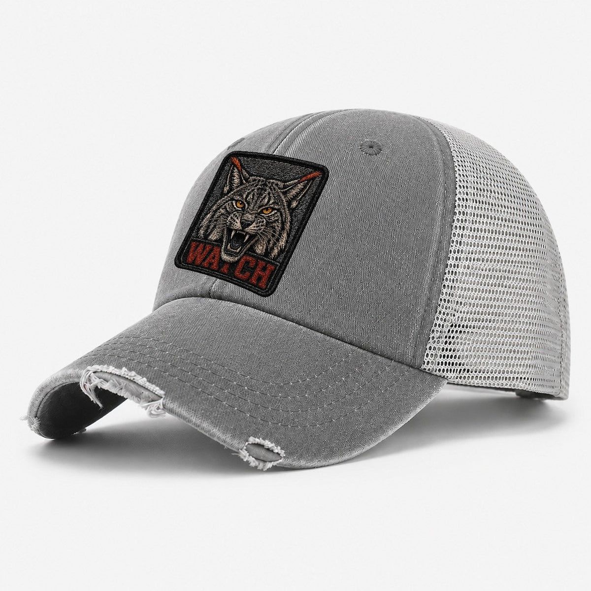 Lynx Watch Badge Washed Trucker Hat – Grey