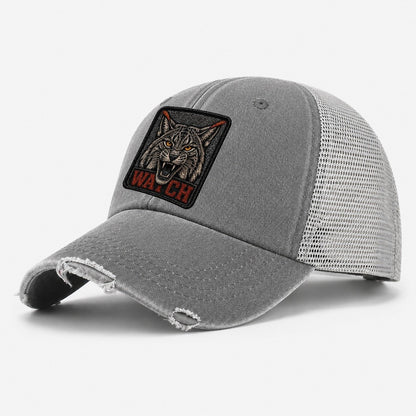 Lynx Watch Badge Washed Trucker Hat – Grey