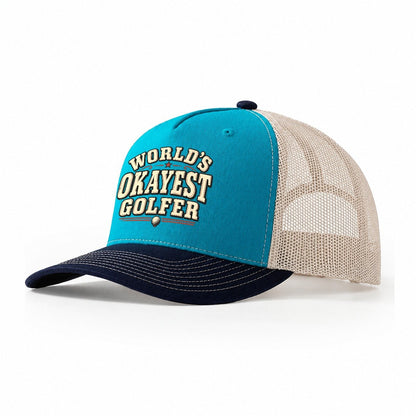 World S Okayest Golfer American Wit Trucker Hat – Teal Navy