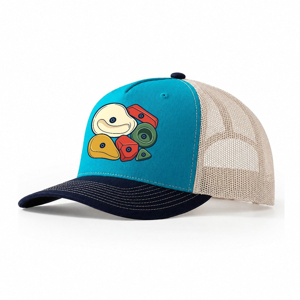 Hold Cluster Rock Climbing Trucker Hat – Teal Navy
