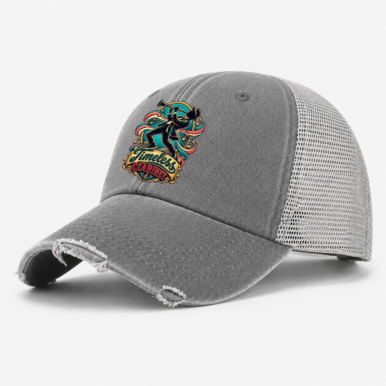 Timeless Clarinet Music Instruments Washed Trucker Hat – Grey