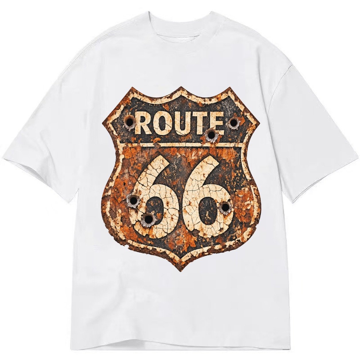 Weathered Marker Rust Aged Route 66 Sign Desert Sun Bleached Classic T-shirt – White