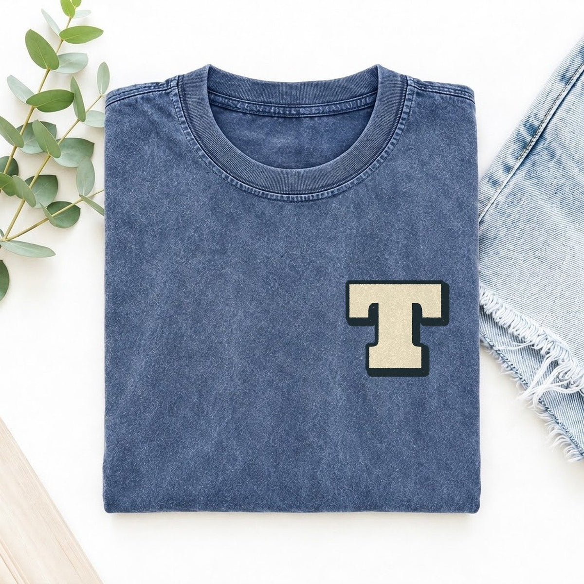 Initial T Left Chest Vintage T-shirt – Washed Blue