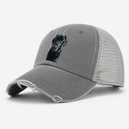 Black Labrador Portrait Washed Trucker Hat – Grey