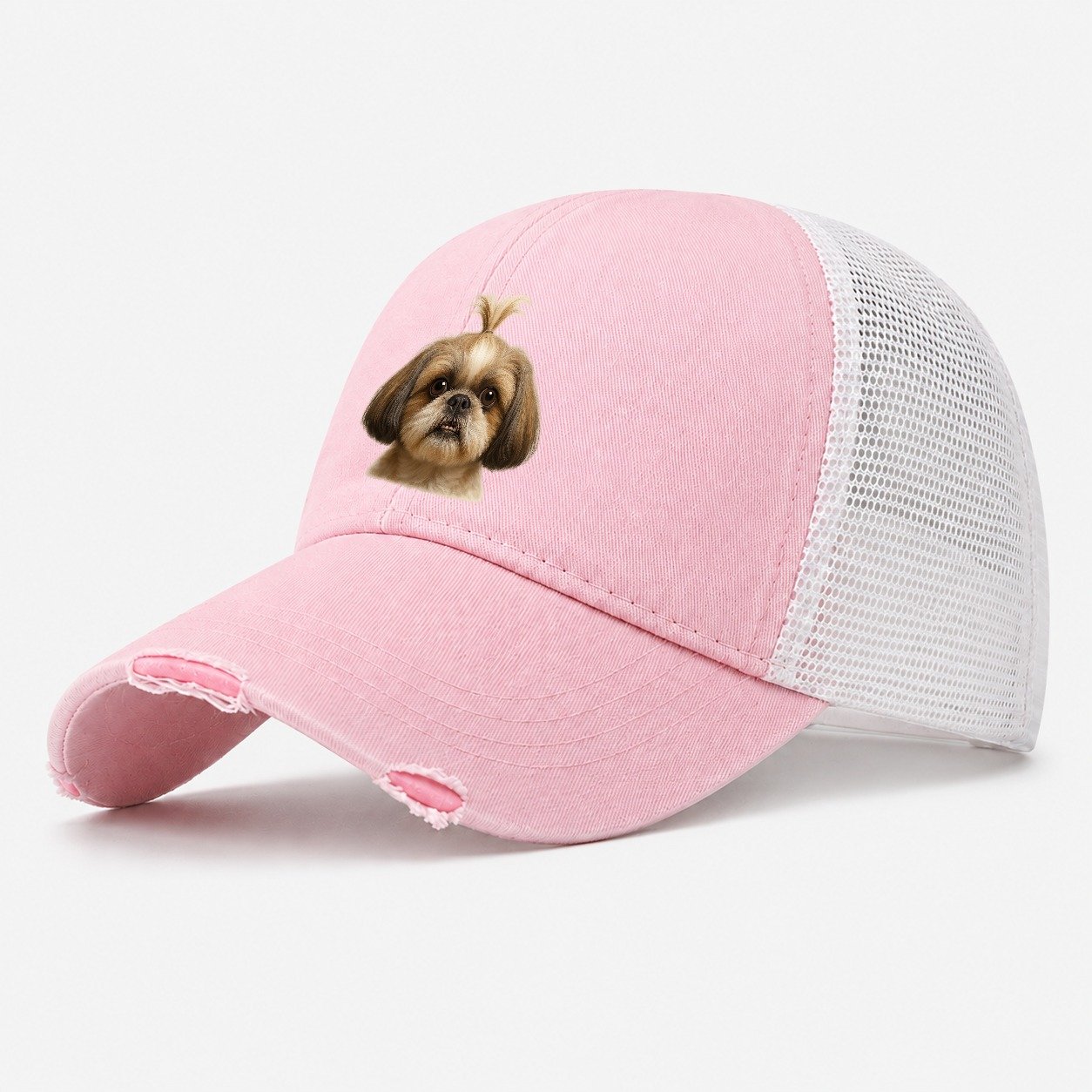 Imperial Shih Tzu Washed Trucker Hat – Light Pink