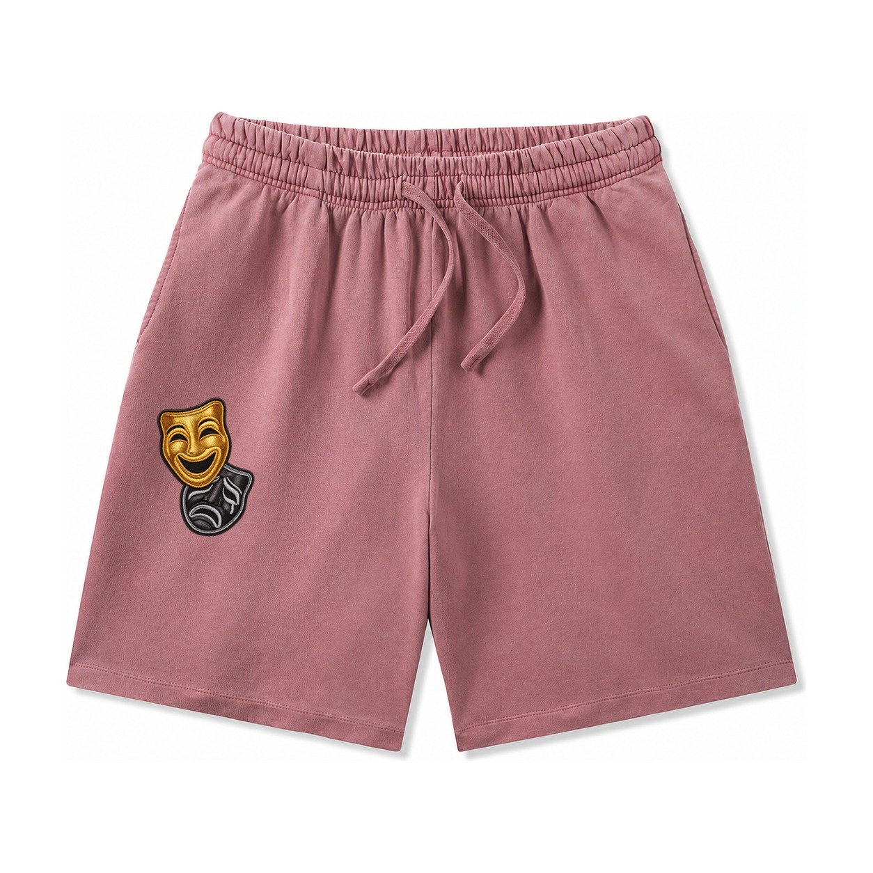 Broadway Masks Comedy Tragedy Masks In Gold And Black Theate Washed Shorts – Burgundy