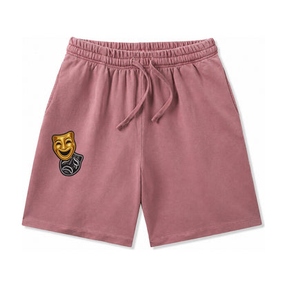 Broadway Masks Comedy Tragedy Masks In Gold And Black Theate Washed Shorts – Burgundy