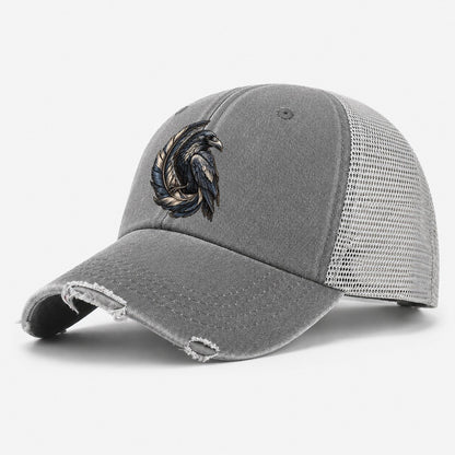 Raven Feather Spiral Everyday Originals Washed Trucker Hat – Grey