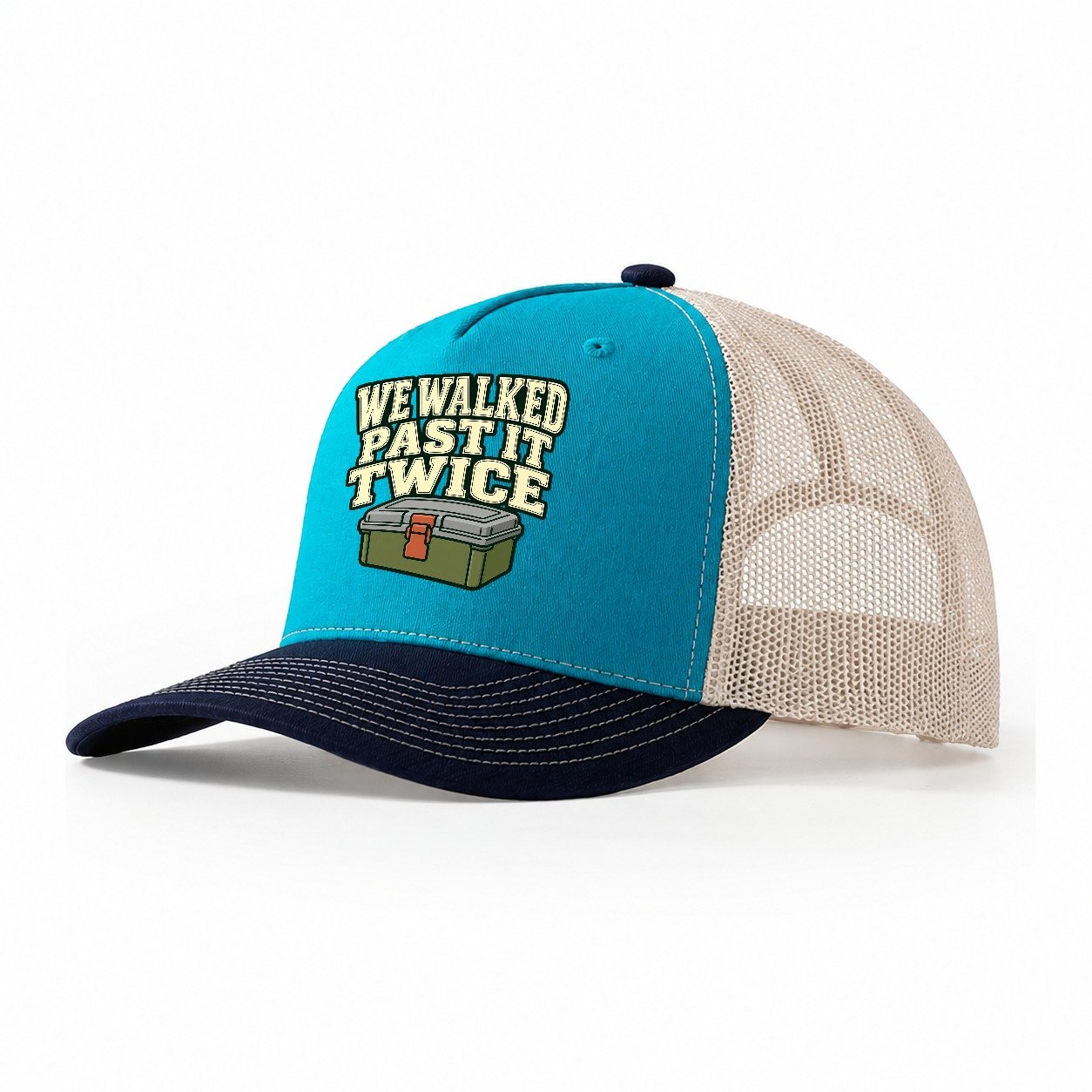 We Walked Past It Twice Geocaching Trucker Hat – Teal Navy