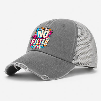 No Filter Crazy Styles Washed Trucker Hat – Grey