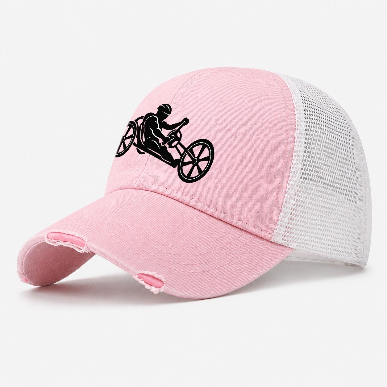 Handcycle Racer Cycling Life Washed Trucker Hat – Light Pink