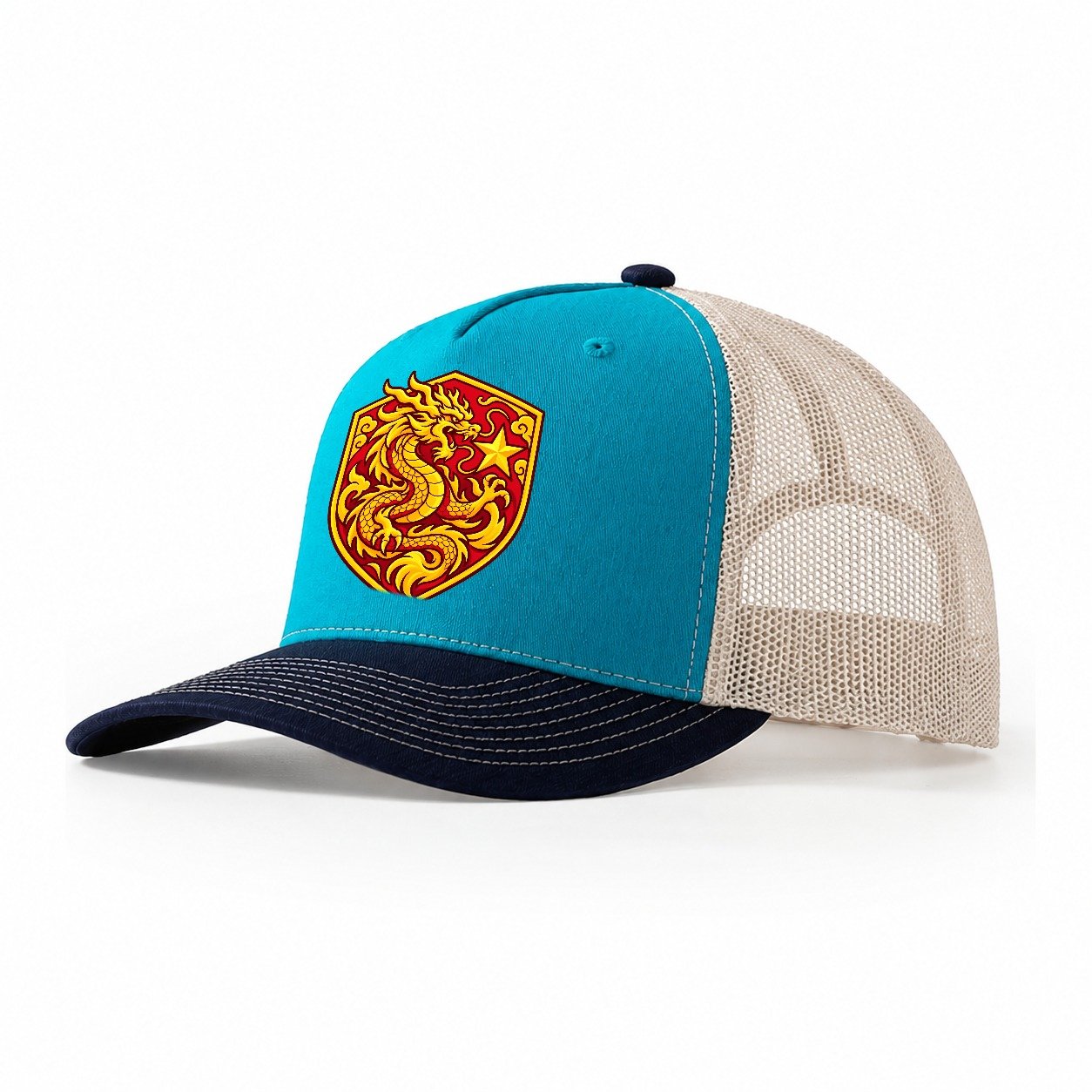 Vietnam Minimal Emblem Country Logos Trucker Hat – Teal Navy