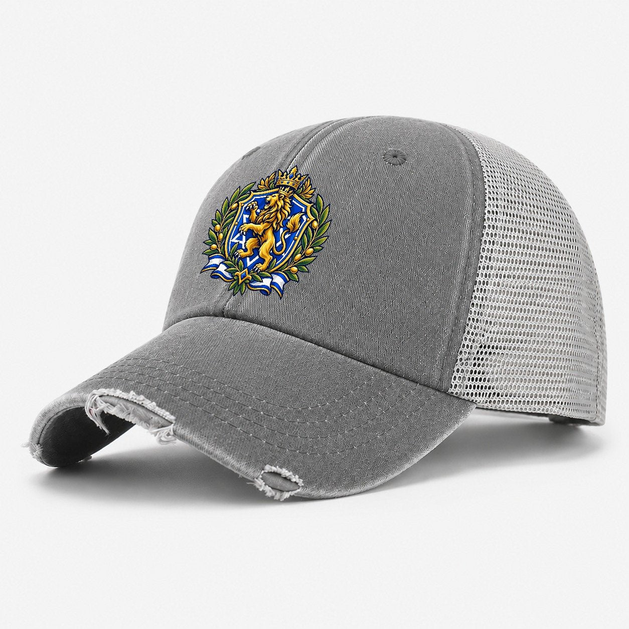 Israel Heraldic Crest Country Logos Washed Trucker Hat – Grey