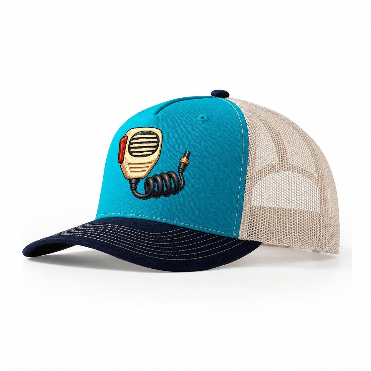 Hand Mic And Coiled Cord Amateur Radio Trucker Hat – Teal Navy