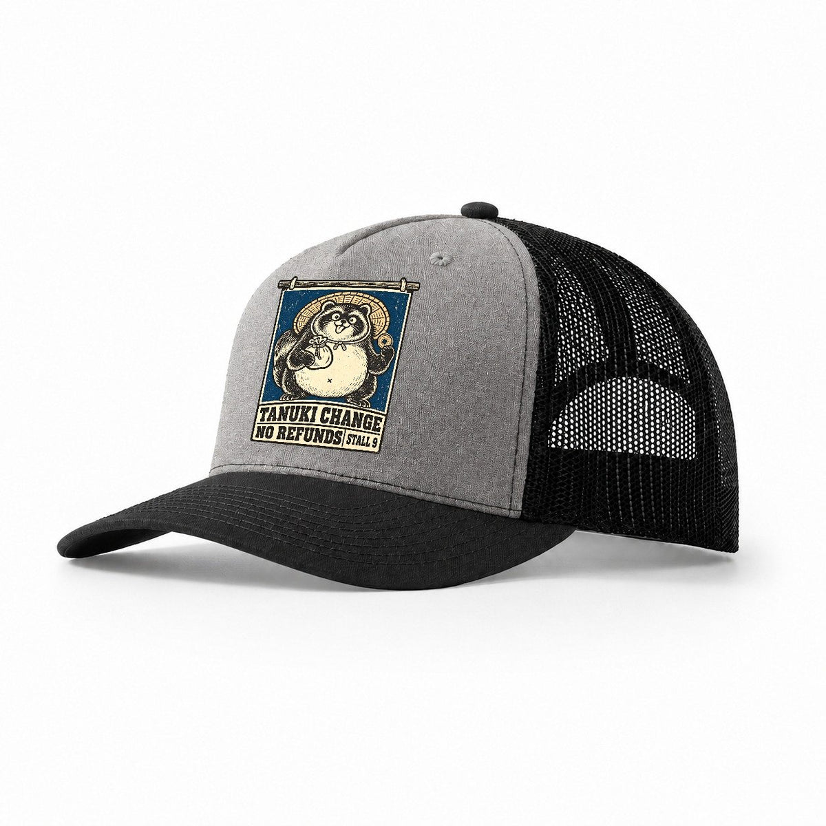Tanuki Change Yokai Night Market Trucker Hat – Grey Black