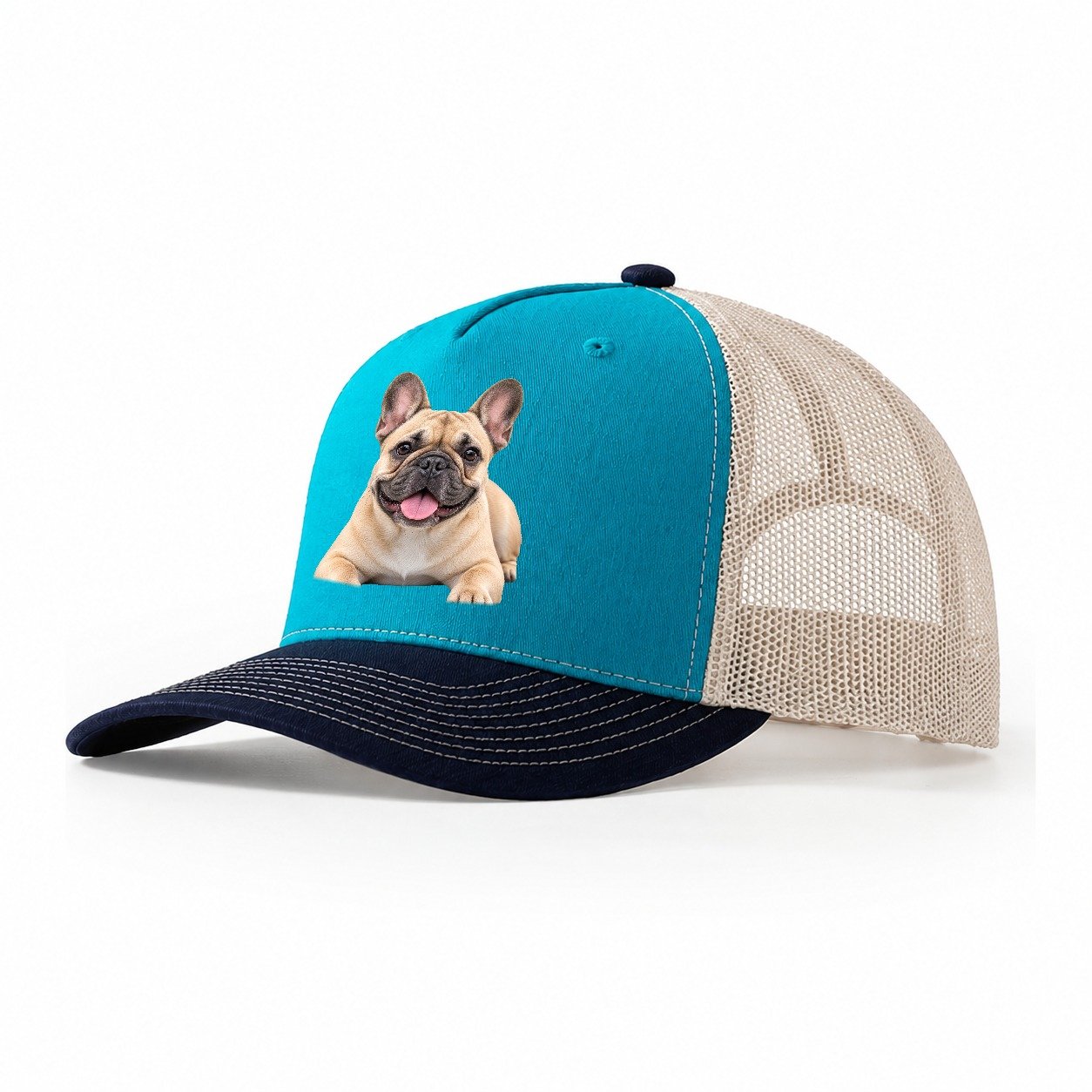 French Bulldog Lying Down Top Breeds Trucker Hat – Teal Navy