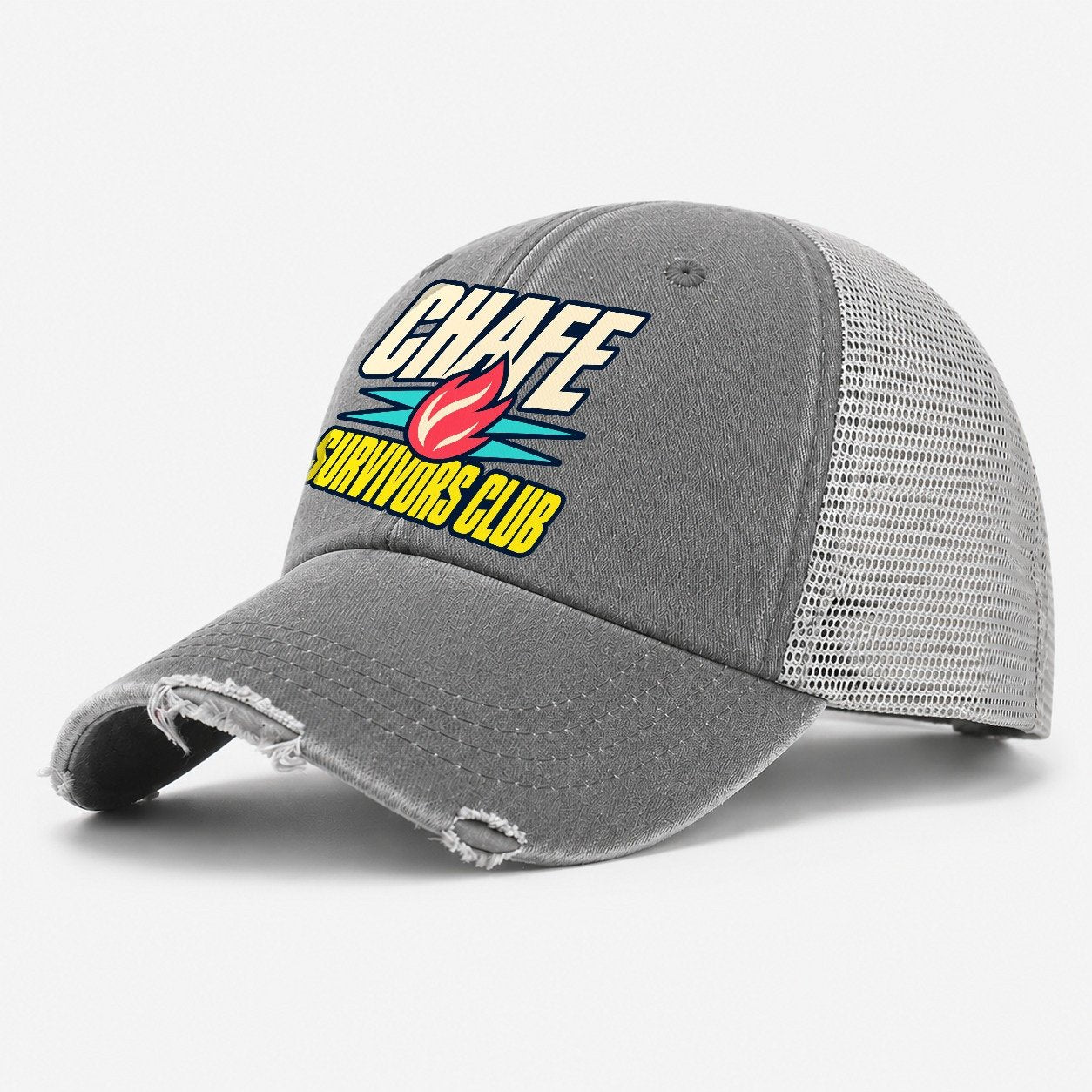 Chafe Survivors Club 90S Running Clubs Washed Trucker Hat – Grey