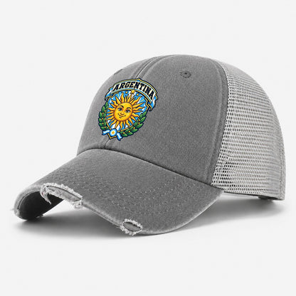 Argentina Retro Badge Country Logos Washed Trucker Hat – Grey