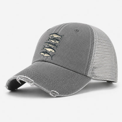 Fish School Stack Fishing Elegant Washed Trucker Hat – Grey