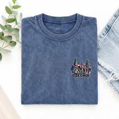 Czech Republic Country Pride Left Chest Vintage T-shirt – Washed Blue