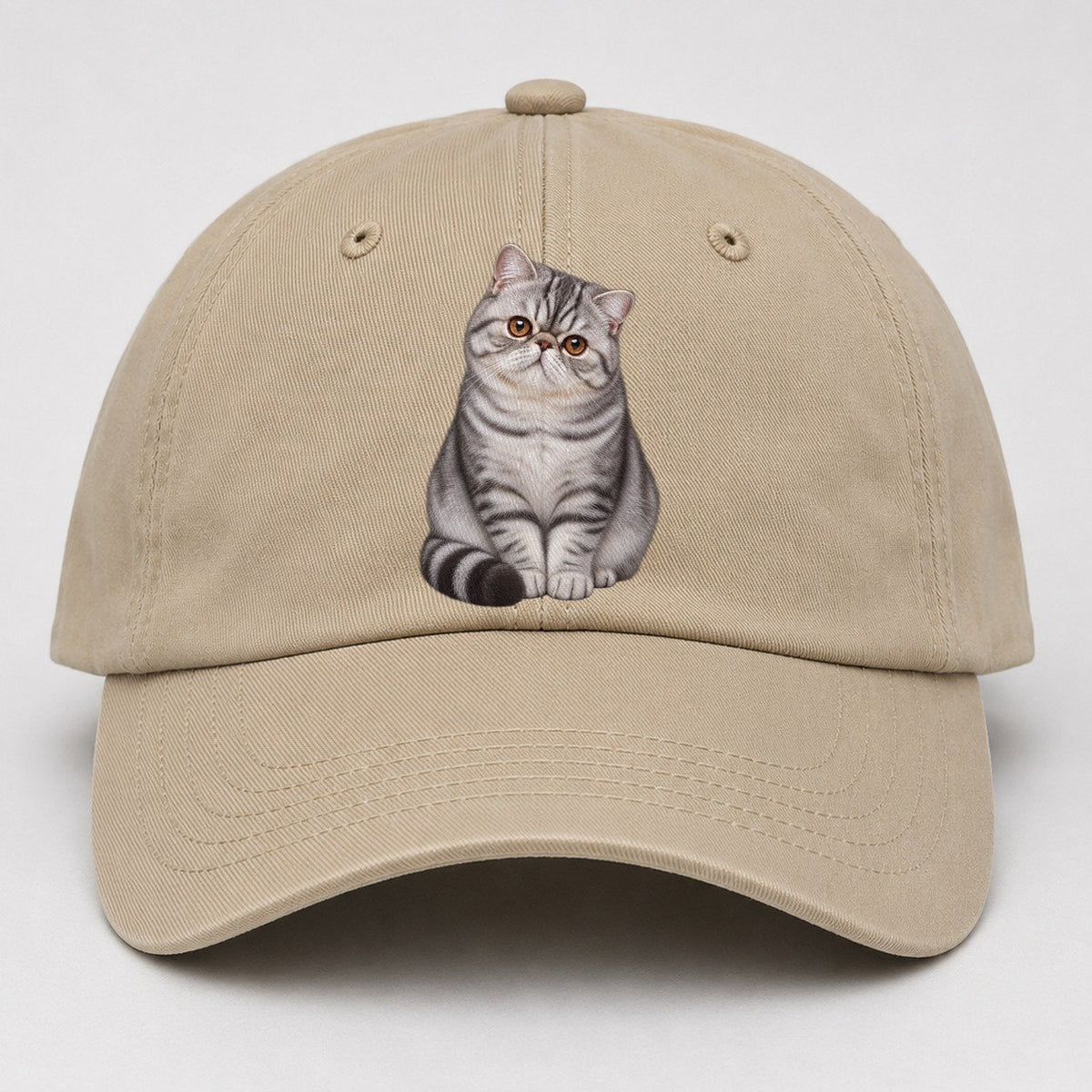 Exotic Shorthair Seated Portrait Realistic Cat Portrait Baseball Cap – Khaki