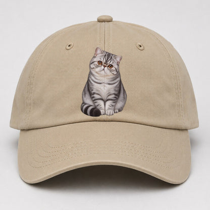 Exotic Shorthair Seated Portrait Realistic Cat Portrait Baseball Cap – Khaki