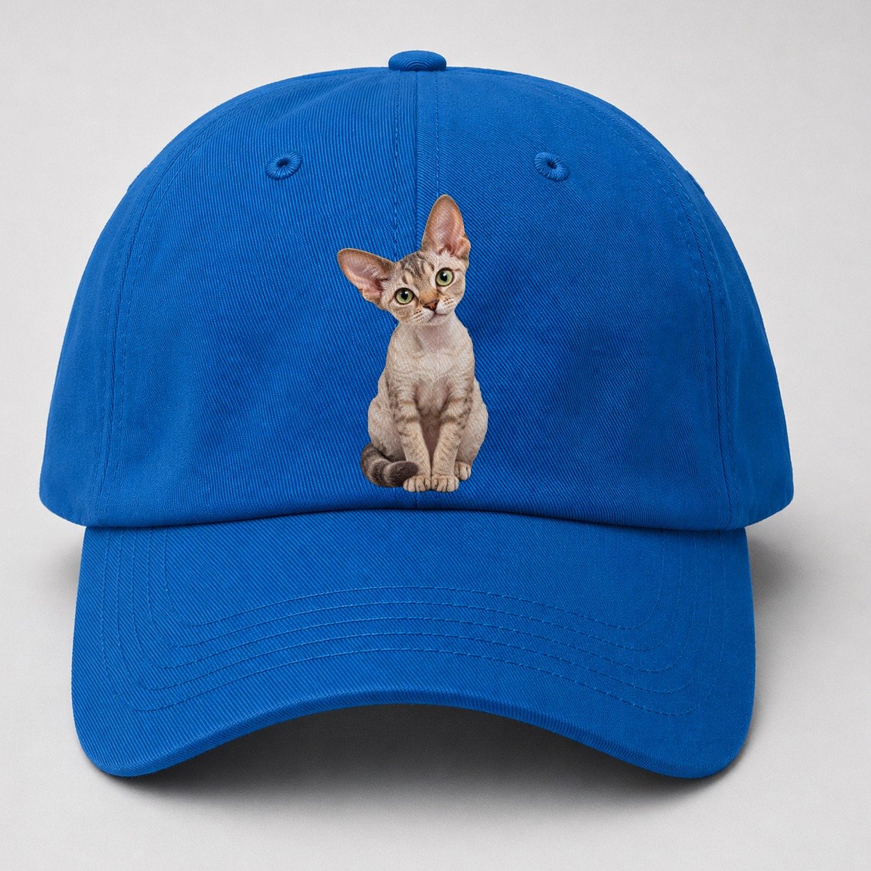 Devon Rex Seated Portrait Realistic Cat Portrait Baseball Cap – Blue